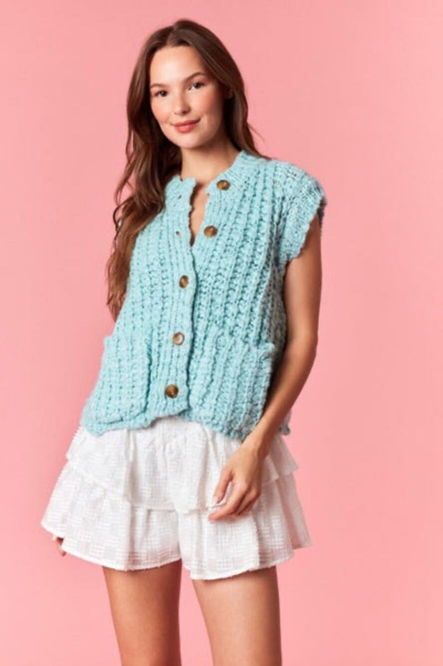 Peach Love California Size Small Light Blue Chunky Knit Vest - NWOT